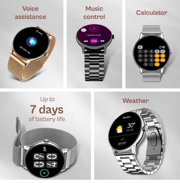 Noise Crew Go with 1.39" Display, BT Calling with Metal Strap and 7 Days Battery Life Smartwatch  (Gold Link Strap, Regular) - Image 4