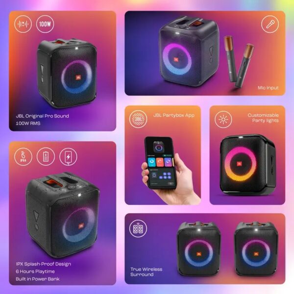 JBL Partybox Encore Essential, Dynamic Light Show ,6Hrs Playtime,Built-in Powerbank 100 W Bluetooth Party Speaker  (Black, Stereo Channel) - Image 2
